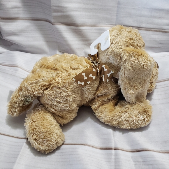 🌞SOLD🌞 Walmart Silky Brown Dog Plush 14" Stuffed Animal Bone Print Bow HTF - Picture 4 of 9
